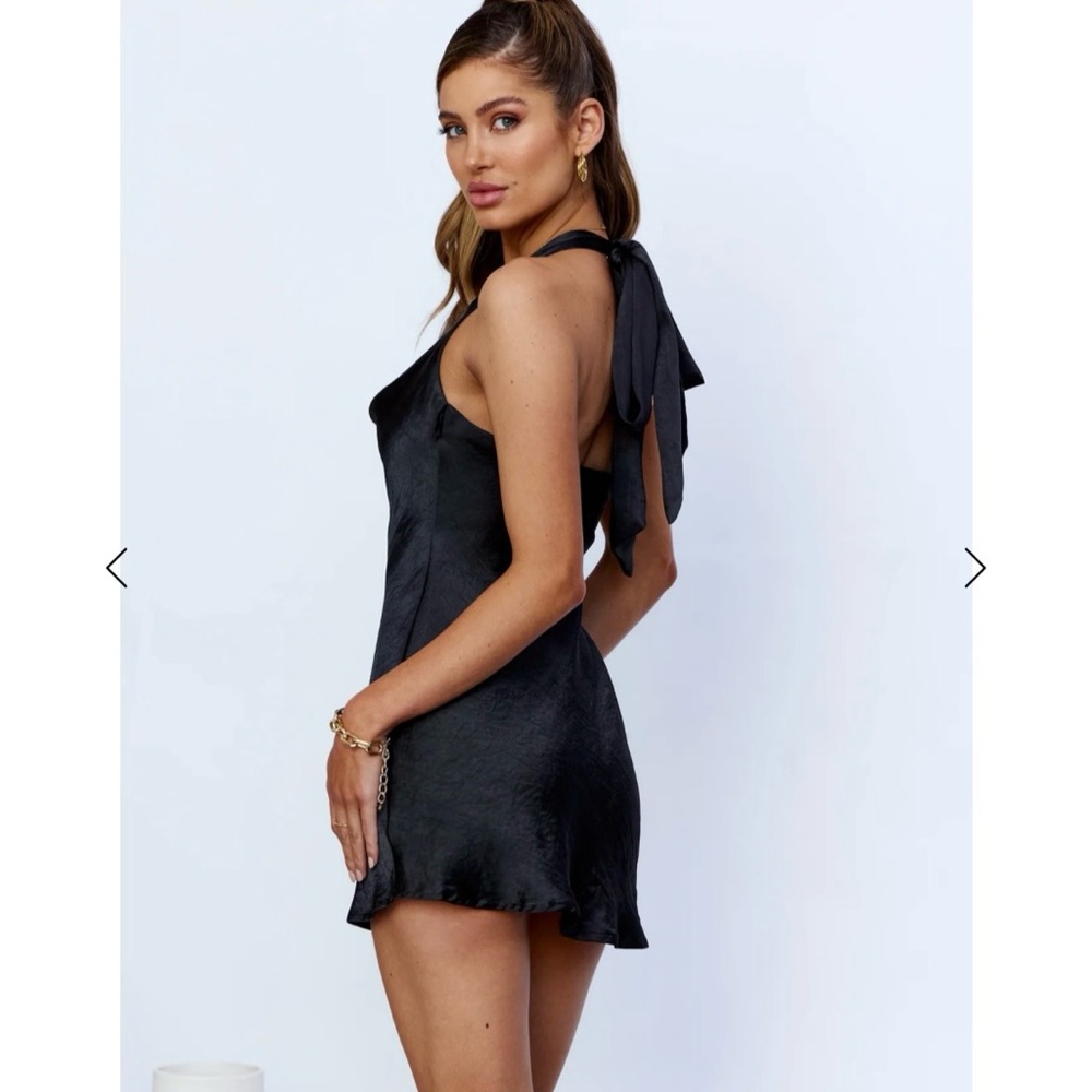 Hello Molly Proud Friend Mini Dress Satin Halter Cowl Coquette Small 4 90s LBD - Picture 2 of 10
